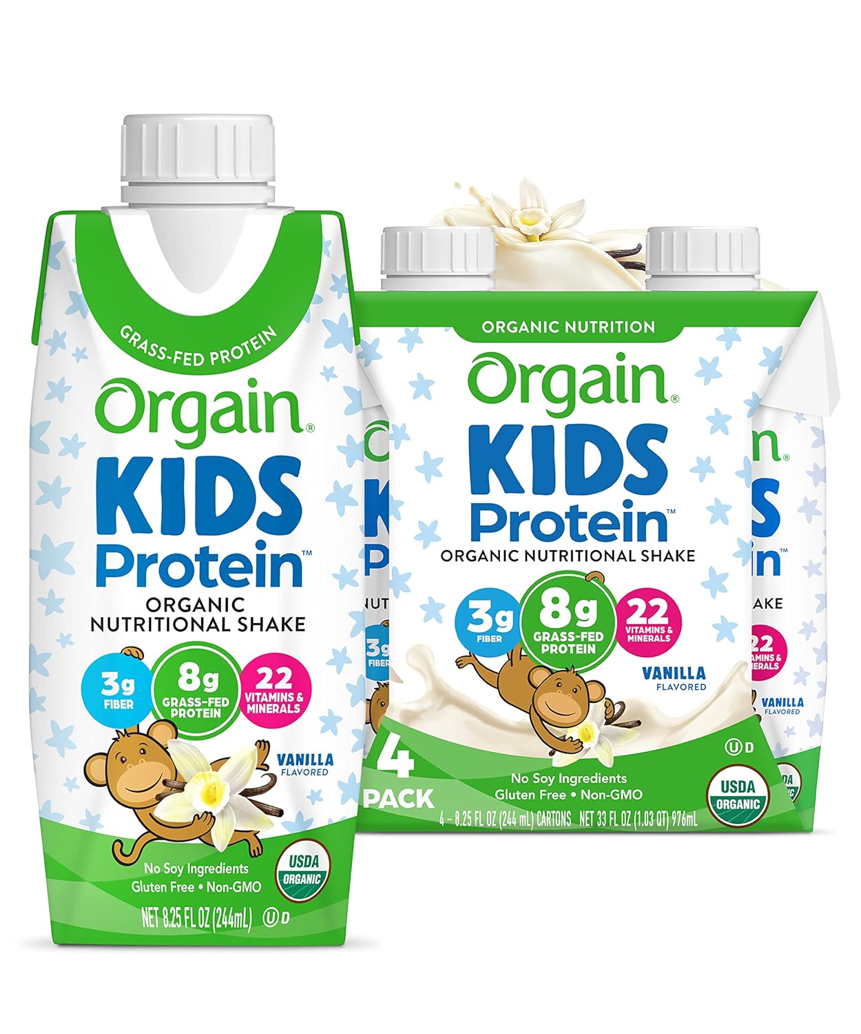 Orgain Organic Kids Nutritional Protein Shake, Chocolate - Kids Snacks with 8g Dairy Protein, 22 Vitamins & Minerals, Fruits & Vegetables, Gluten Free, Soy Free, Non-GMO, 8.25 Fl Oz (Pack of 12) - Image 1
